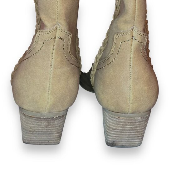 Dolce Vita Tan Braided Western Stacked Heel Koolson Boots Size 10 Like New - Picture 7 of 9